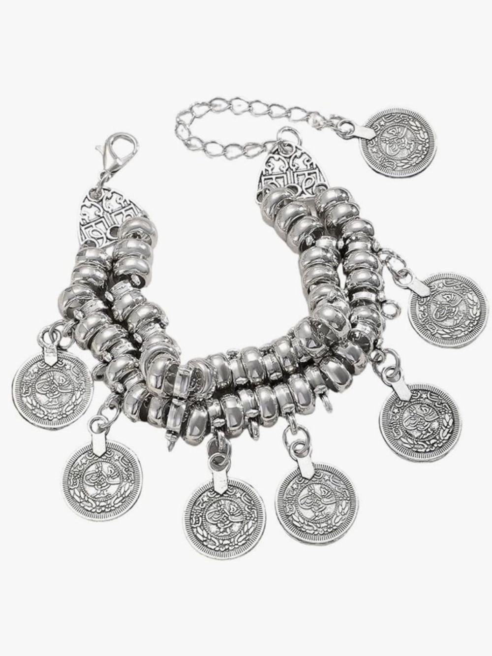 Silver Coin Charm Bracelet - Women Jewelry. Early 2000’s - Picture 2 of 2